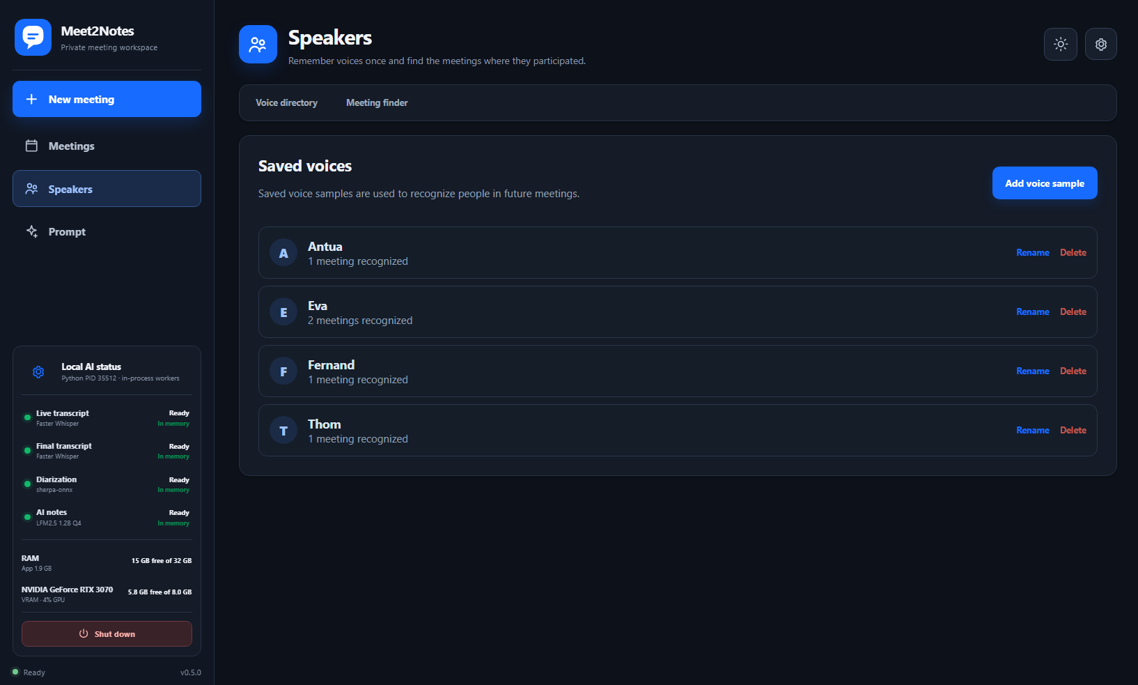 Saved voice directory in dark theme