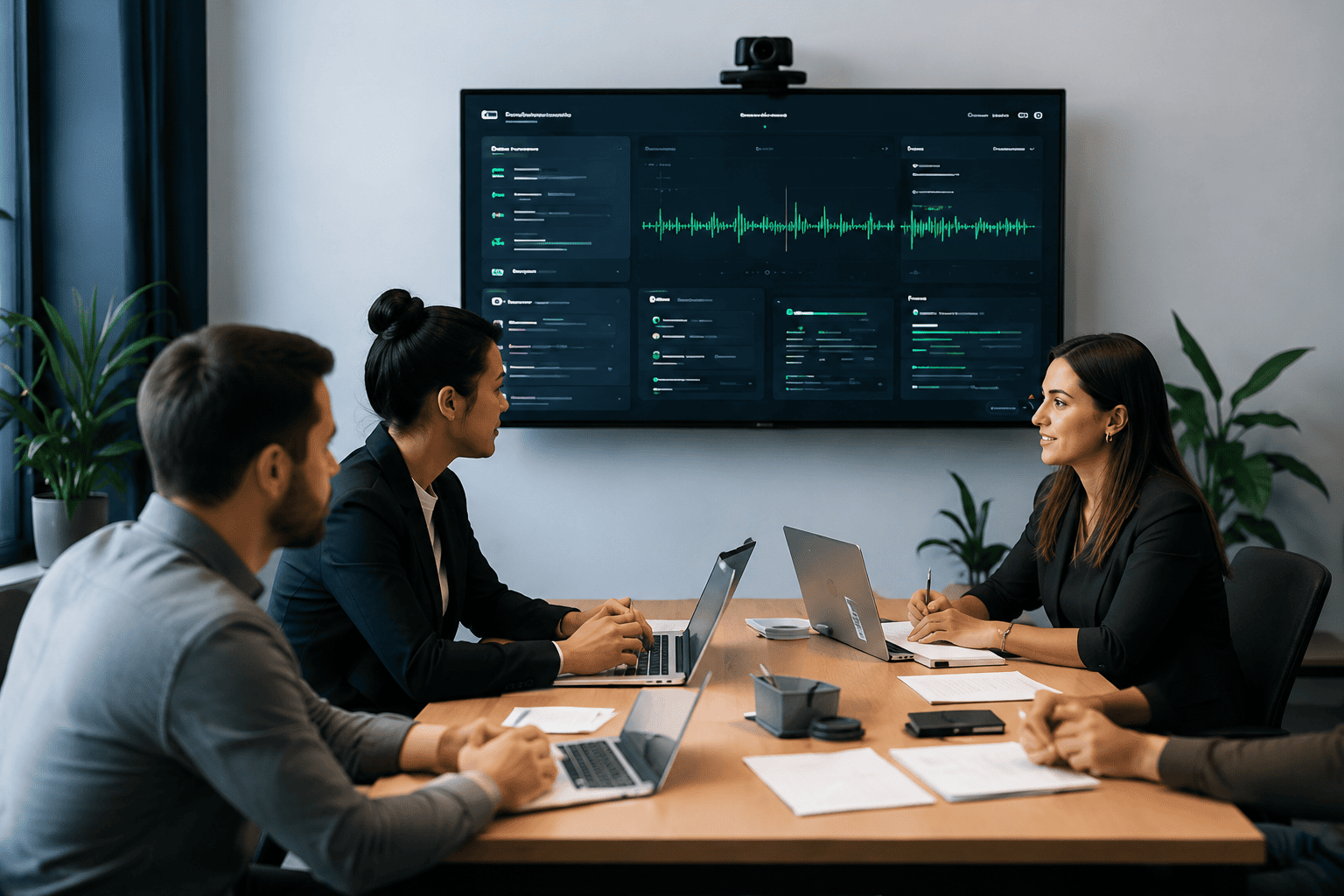 Team discussing a project in a meeting room