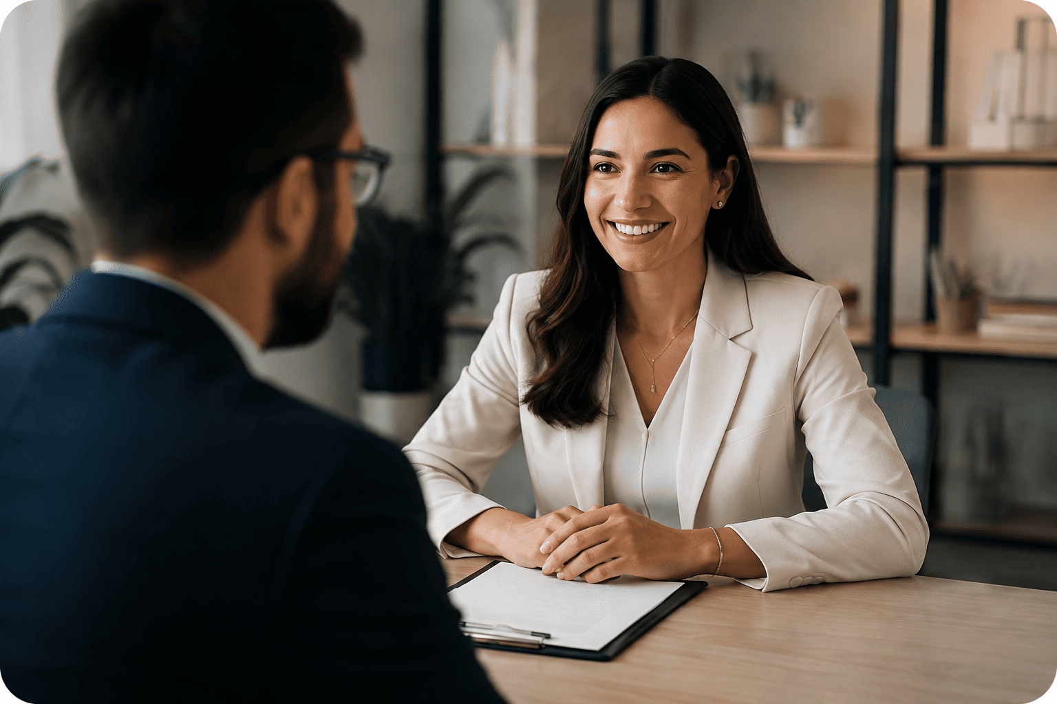 Candidate speaking during an interview