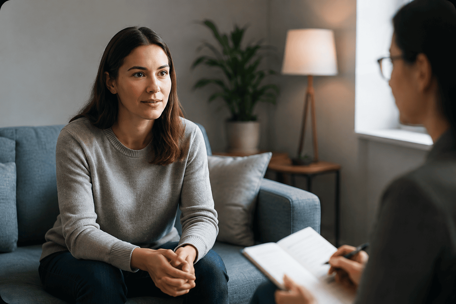 Therapist speaking with a client